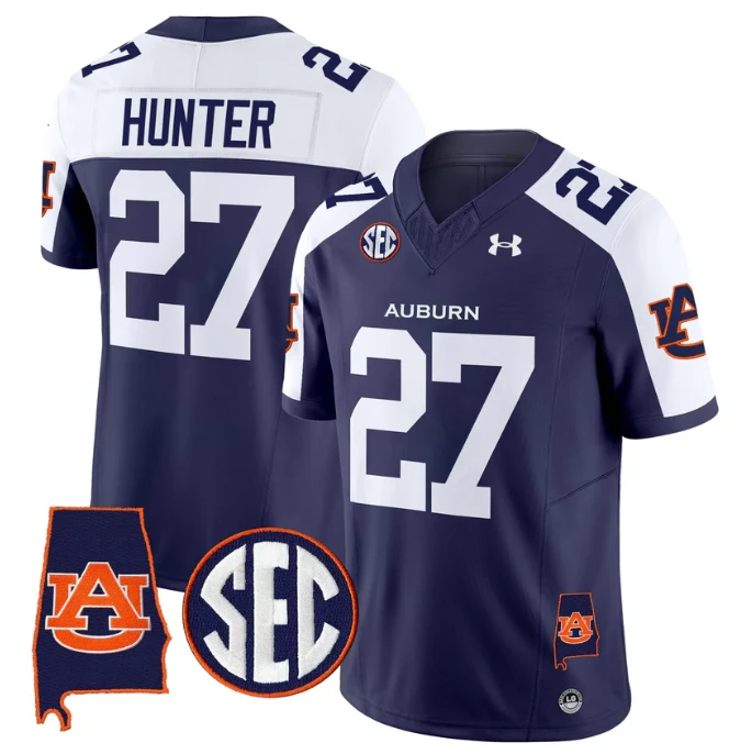Jarquez Hunter Jersey #27 Auburn Tigers 2025 Alabama Patch Stitched Navy Alter by My Store NCAA Football Jerseys