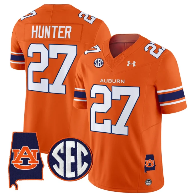 Jarquez Hunter Jersey #27 Auburn Tigers 2025 Alabama Patch Stitched Orange by My Store NCAA Football Jerseys