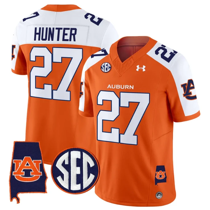 Jarquez Hunter Jersey #27 Auburn Tigers 2025 Alabama Patch Stitched Orange Alter by My Store NCAA Football Jerseys