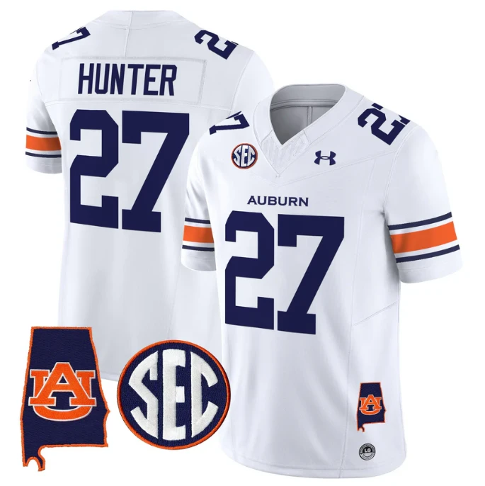 Jarquez Hunter Jersey #27 Auburn Tigers 2025 Alabama Patch Stitched by My Store NCAA Football Jerseys