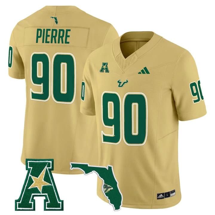 Jason Pierre Jersey #90 South Florida Bulls 2025 Limited Stitched Gold by My Store NCAA Football Jerseys