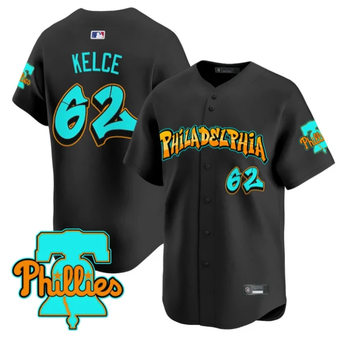 Jason Kelce Jersey #62 Philadelphia Phillies Graffiti Broad Street Edition Black by My Store
