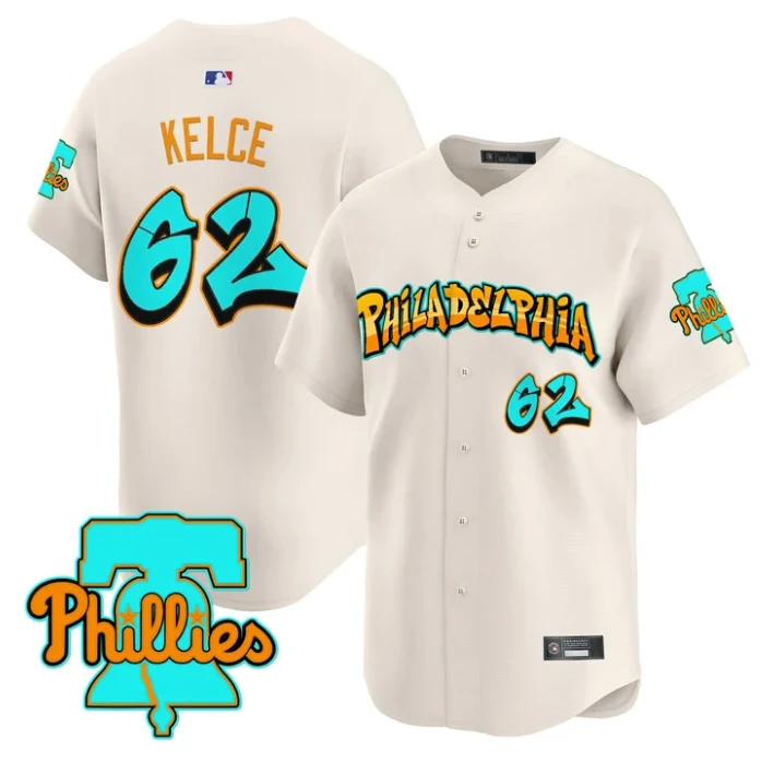 Jason Kelce Jersey #62 Philadelphia Phillies Graffiti Broad Street Edition Cream by My Store