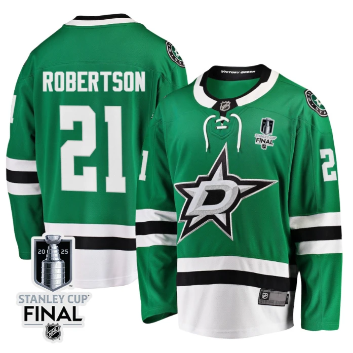 Jason Robertson 21 Dallas Stars 2025 STANLEY CUP Final Patch Home Men Jersey Black by Hockey David