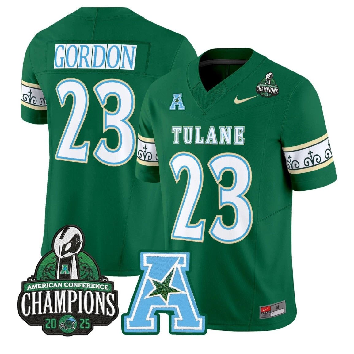 Javin Gordon Jersey #23 Tulane Green Wave City Edition 2025 AAC Champions Green by NCAA Football Jersey