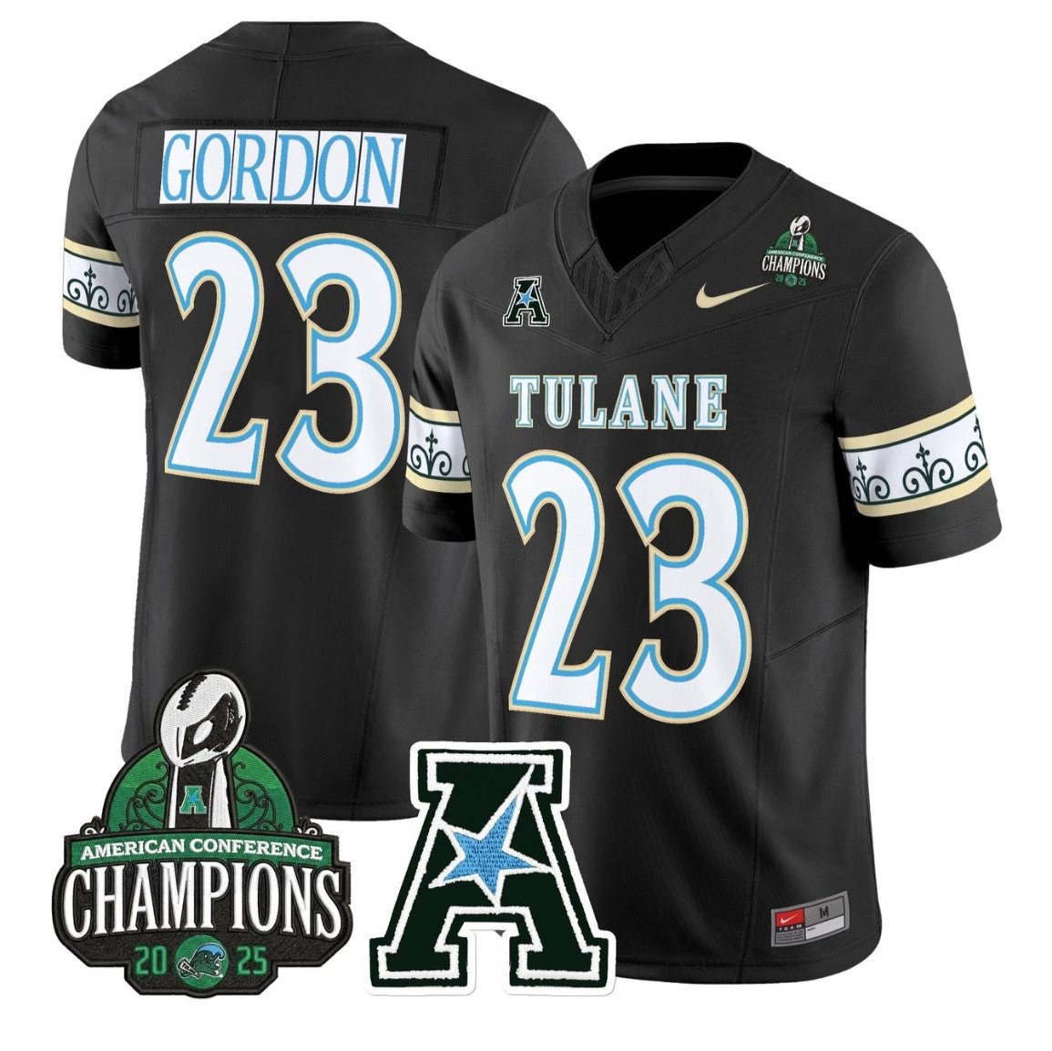 Javin Gordon Jersey #23 Tulane Green Wave City Edition 2025 AAC Champions by My Store NCAA Football Jerseys
