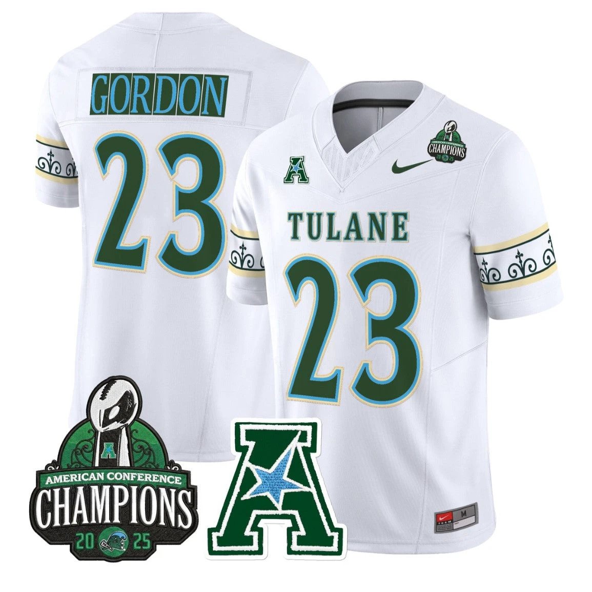 Javin Gordon Jersey #23 Tulane Green Wave City Edition 2025 AAC Champions by My Store NCAA Football Jerseys