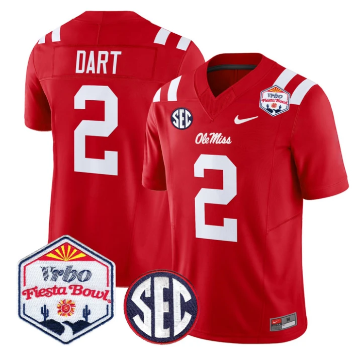 Jaxson Dart Jersey #2 Ole Miss Rebels 2026 Fiesta Bow Vapor Stitched Red by NCAA Football Jersey
