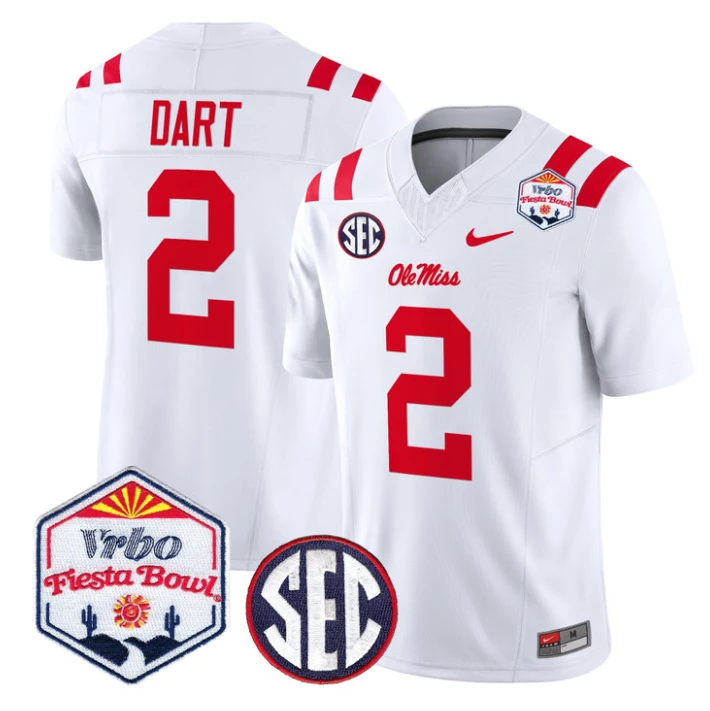 Jaxson Dart Jersey #2 Ole Miss Rebels 2026 Fiesta Bow Vapor Stitched White by NCAA Football Jersey