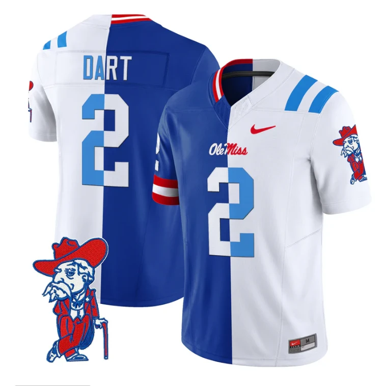 Jaxson Dart Jersey #2 Ole Miss Rebels Split Vapor Limited All Stitched by My Store NCAA Football Jerseys