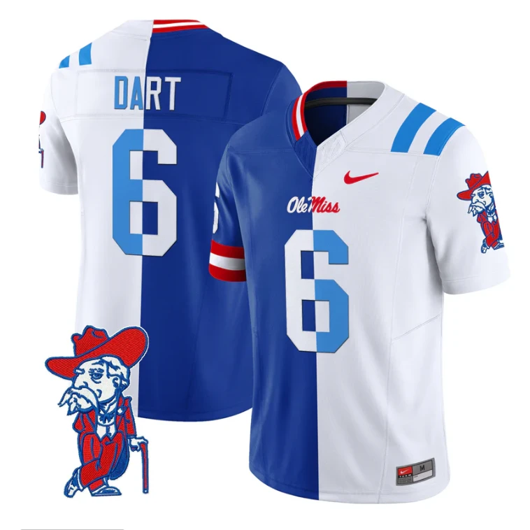 Jaxson Dart Jersey #6 Ole Miss Rebels Split Vapor Limited All Stitched by My Store NCAA Football Jerseys