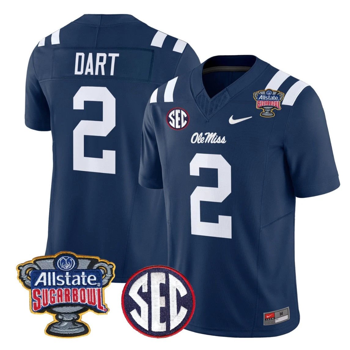 Jaxson Dart Jersey #2 Ole Miss Rebels 2026 Sugar Bowl Patch Stitched by My Store NCAA Football Jerseys