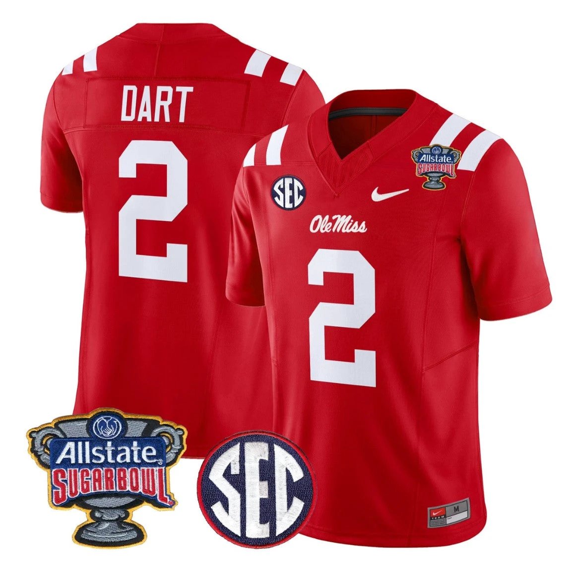 Jaxson Dart Jersey #2 Ole Miss Rebels 2026 Sugar Bowl Patch Stitched by My Store NCAA Football Jerseys