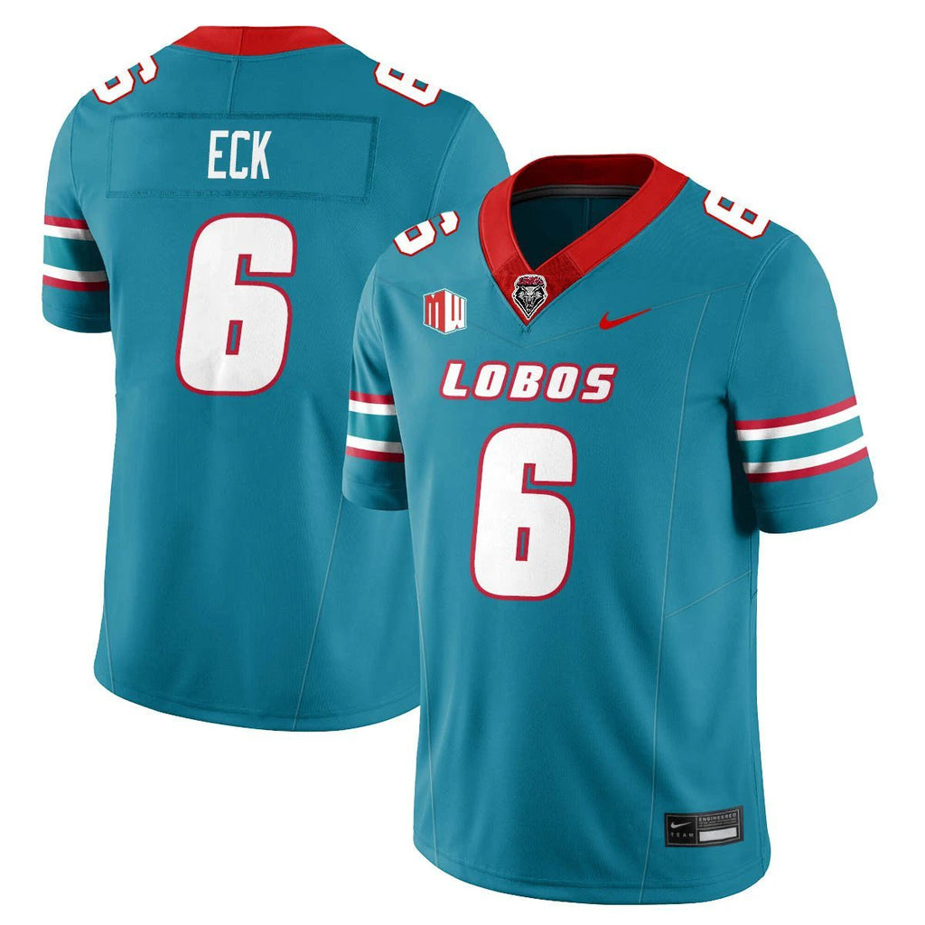 Jaxton Eck Jersey #6 UNM Lobo Football 2025 All Stitched Turquoise by My Store NCAA Football Jerseys