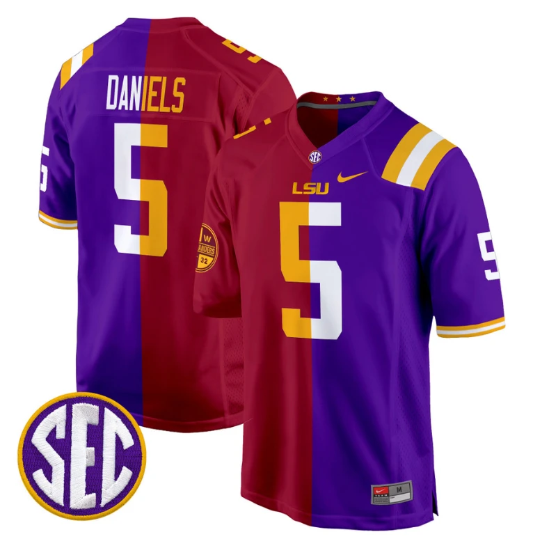 Jayden Daniels Jersey #5 LSU Tiger Split Game College Football All Stitched by NCAA Football Jersey