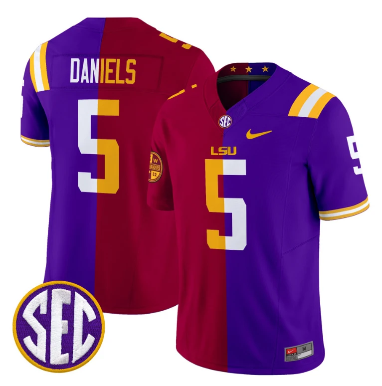 Jayden Daniels Jersey #5 LSU Tiger Split Vapor Limited V2 Football All Stitched by NCAA Football Jersey