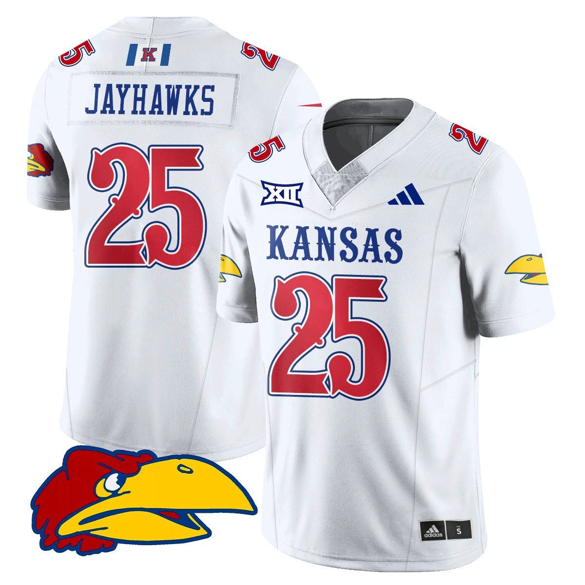 Jayhawks Jersey #25 Kansas Jayhawks Football 2025 Limited Stitched White by My Store NCAA Football Jerseys
