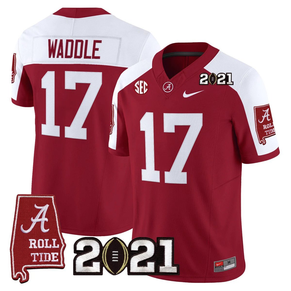 Jaylen Waddle Jersey #7 Alabama 2021 CFP Championship Alabama Map Crimson Alter by My Store NCAA Football Jerseys