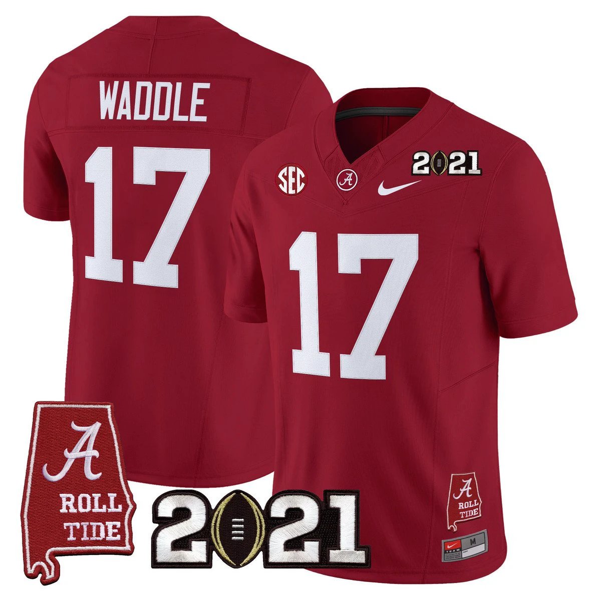 Jaylen Waddle Jersey #7 Alabama 2021 CFP Championship Alabama Map Crimson by My Store NCAA Football Jerseys