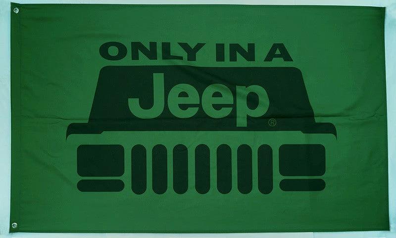 Jeep Flag-3x5 FT-100% polyester Banner-white-green-earth yellow by flagsshop