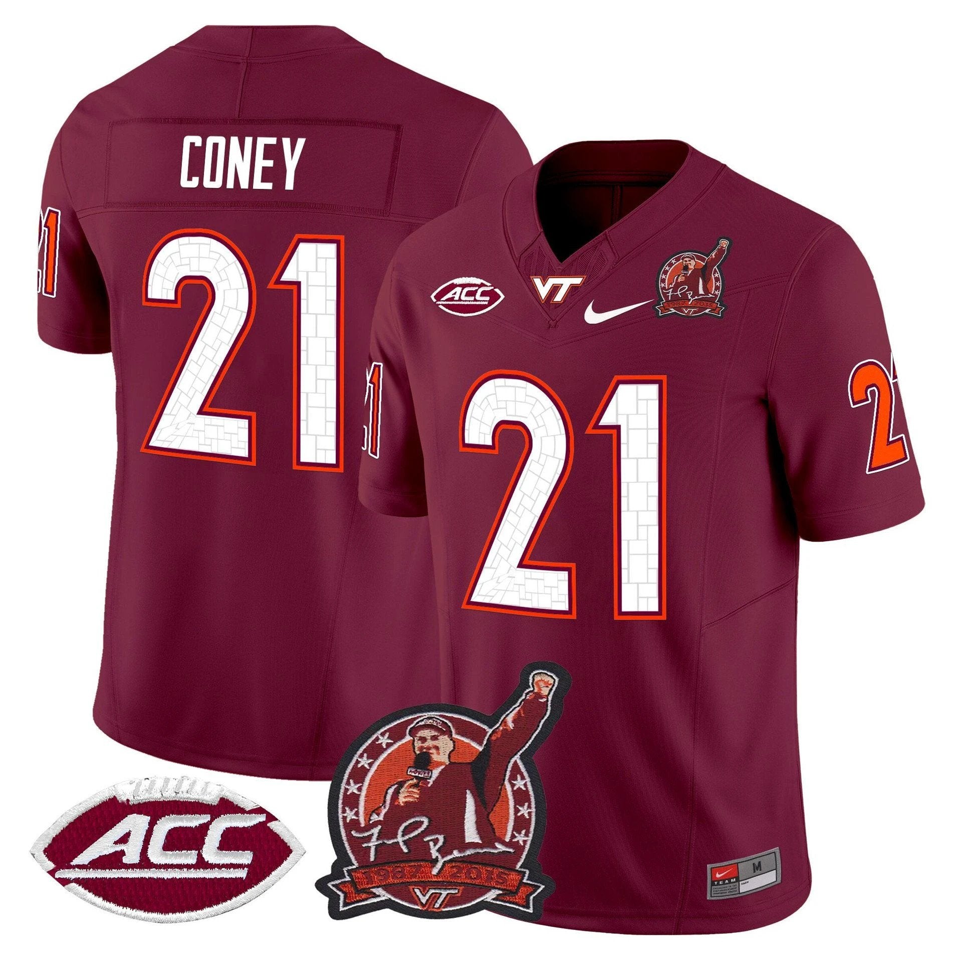 Jeremiah Coney Jersey #21 Virginia Tech Hokies Coach Frank Beamer 2025 Maroon by My Store