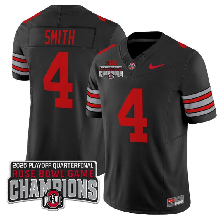 Jeremiah Smith Jersey #4 Ohio State 2025 Rose Bowl Champions Patch Black by NCAA Football Jersey