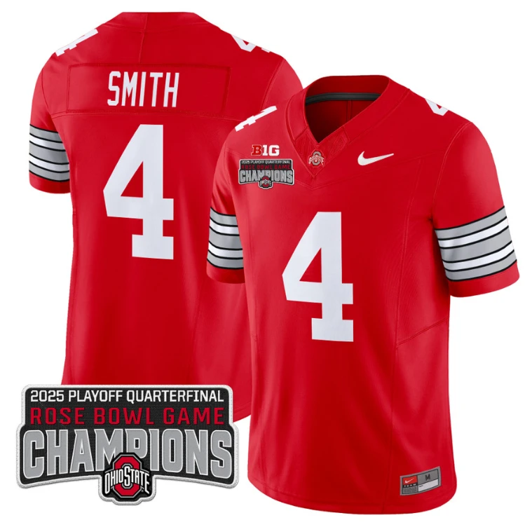 Jeremiah Smith Jersey #4 Ohio State 2025 Rose Bowl Champions Patch Red by NCAA Football Jersey