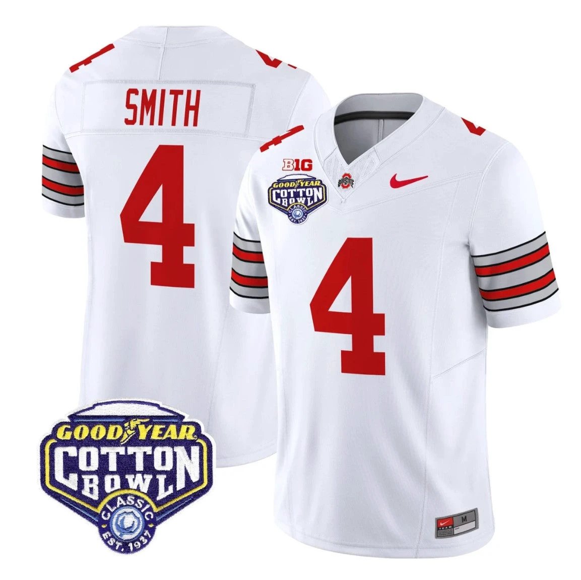Jeremiah Smith Jersey #4 Ohio State Heritage Stripe 2025 Cotton Bowl Stitched White by NCAA Football Jersey