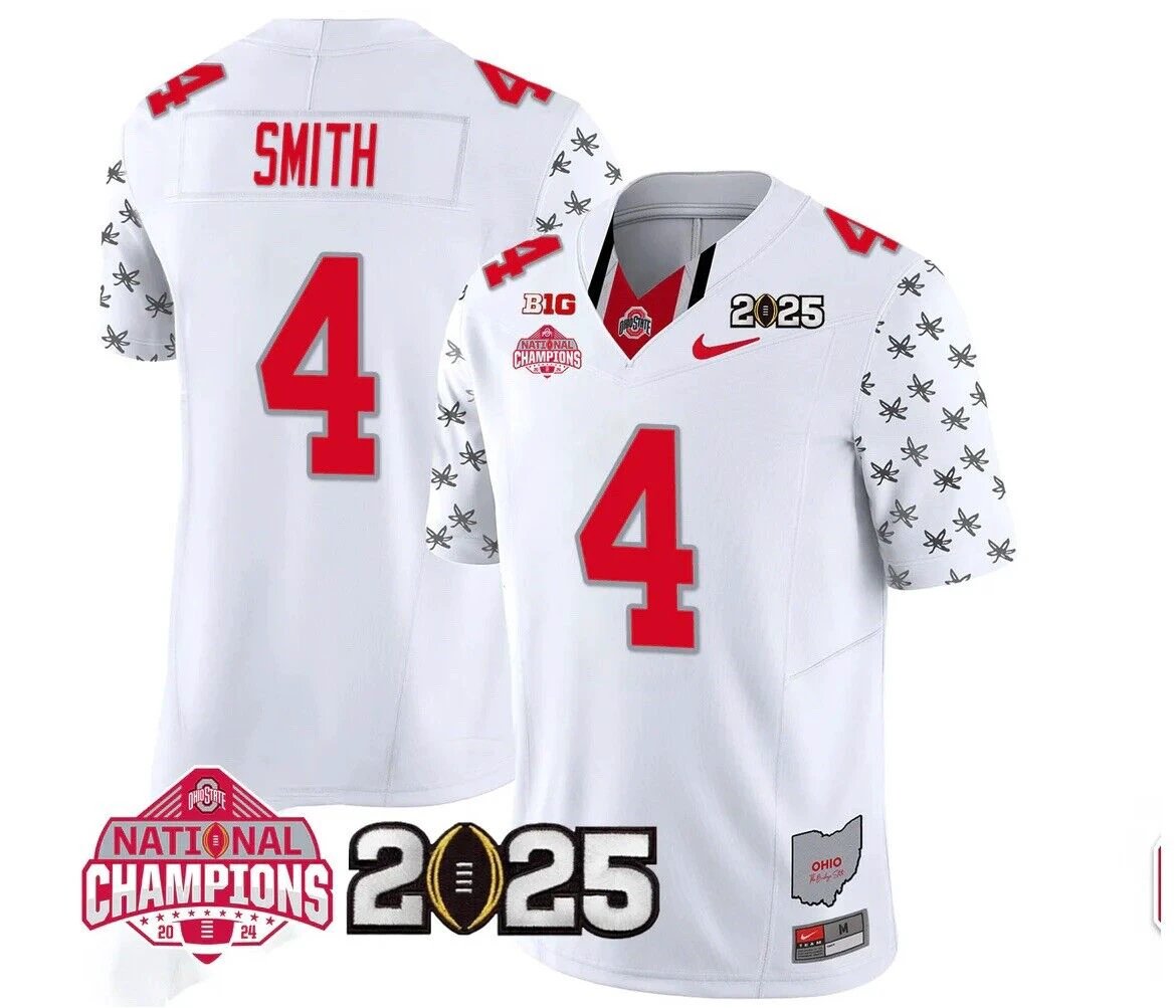 Jeremiah Smith Jersey #4 Ohio State National Championships 2024 White Stitched by NCAA Football Jersey