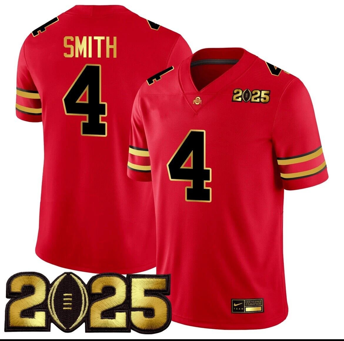 Jeremiah Smith Jersey #4 Ohio State Natty 2025 Patch Stitched Red by NCAA Football Jersey