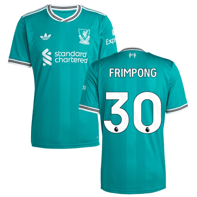Jeremie Frimpong 30 Liverpool 2025-26 Third Match Jersey – Aqua by Soccer Jersey