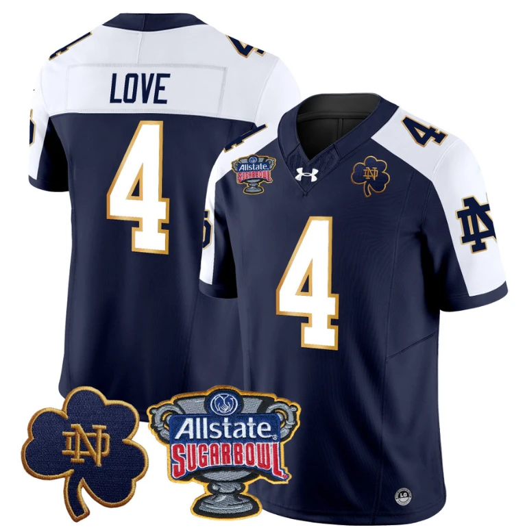 Jeremiyah Love Jersey #4 Notre Dame 2024 Sugar Bowl Patch Football Alternate by NCAA Football Jersey