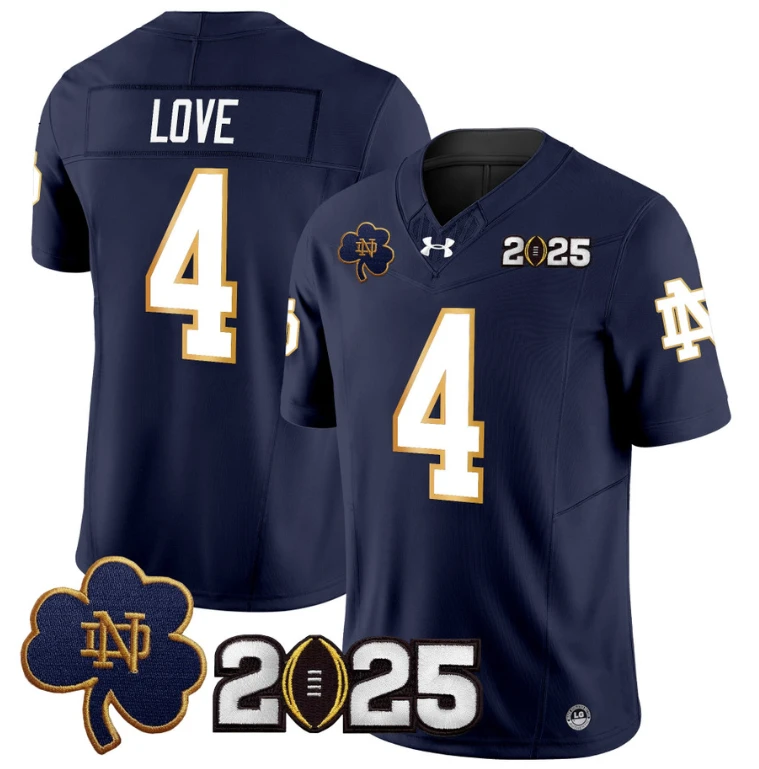 Jeremiyah Love Jersey #4 Notre Dame 2025 CFP Final Patch Navy by NCAA Football Jersey