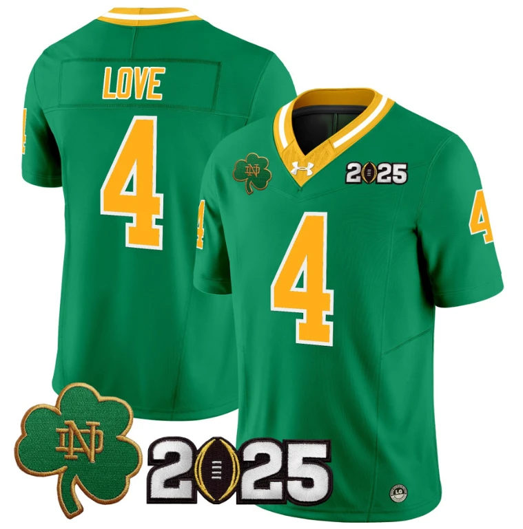 Jeremiyah Love Jersey #4 Notre Dame 2025 CFP Final Patch Throwback by NCAA Football Jersey