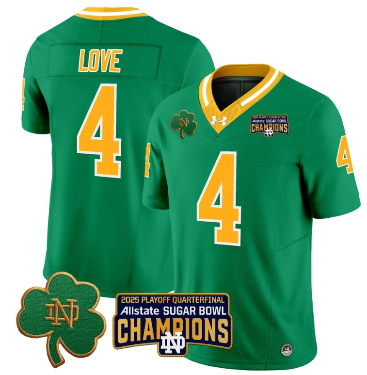 Jeremiyah Love Jersey #4 Notre Dame 2025 Sugar Bowl Champions Throwback by NCAA Football Jersey