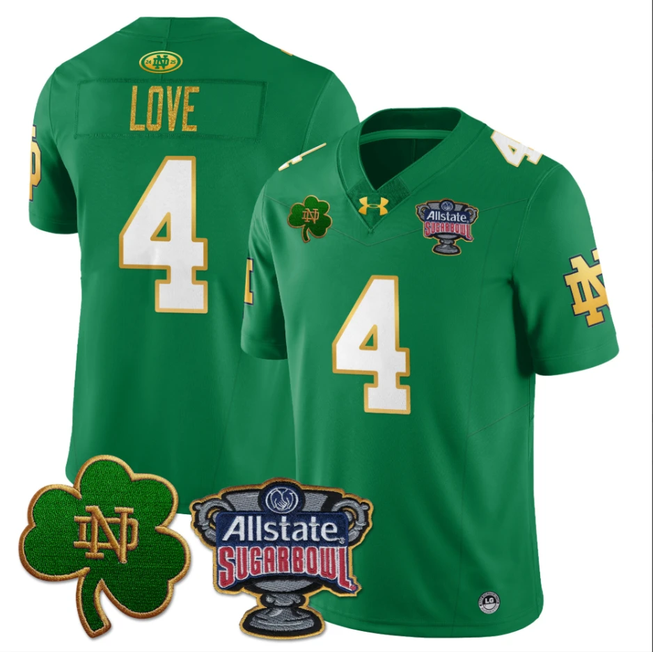 Jeremiyah Love Jersey #4 Notre Dame Fighting Irish Allstate Sugar Bowl Green by My Store