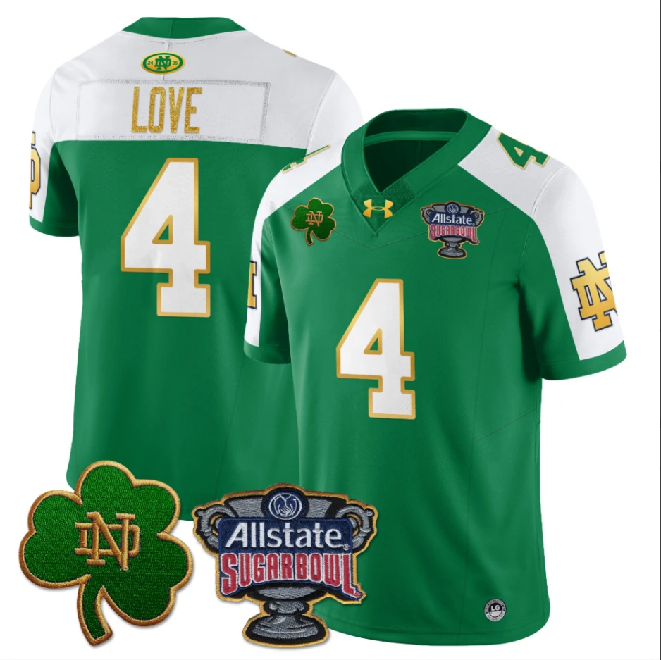 Jeremiyah Love Jersey #4 Notre Dame Fighting Irish Allstate Sugar Bowl Green White by My Store