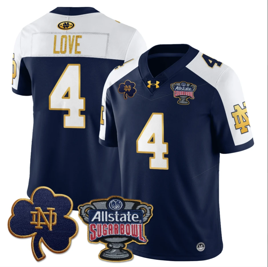 Jeremiyah Love Jersey #4 Notre Dame Fighting Irish Allstate Sugar Bowl Navy White by My Store