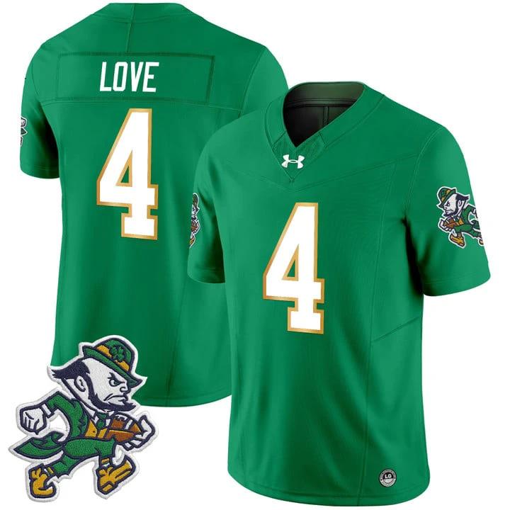 Jeremiyah Love Jersey #4 Notre Dame 2025 Gridiron Leprechaun Edition by My Store NCAA Football Jerseys