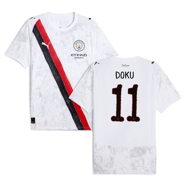 Jeremy Doku 11 Manchester City 2025-26 Match Jersey – White by Soccer Jersey