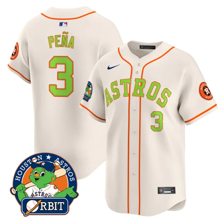 Jeremy Pena Jersey #3 Astros Orbit Patch Vapor Premier Limited V2 Stitched Cream by My Store