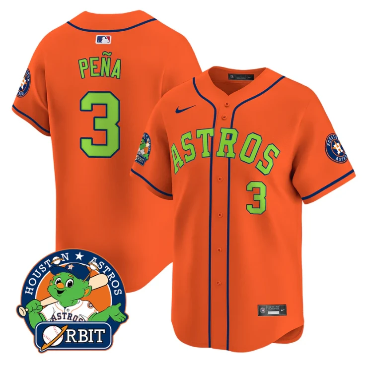Jeremy Pena Jersey #3 Astros Orbit Patch Vapor Premier Limited V2 Stitched Orange by My Store