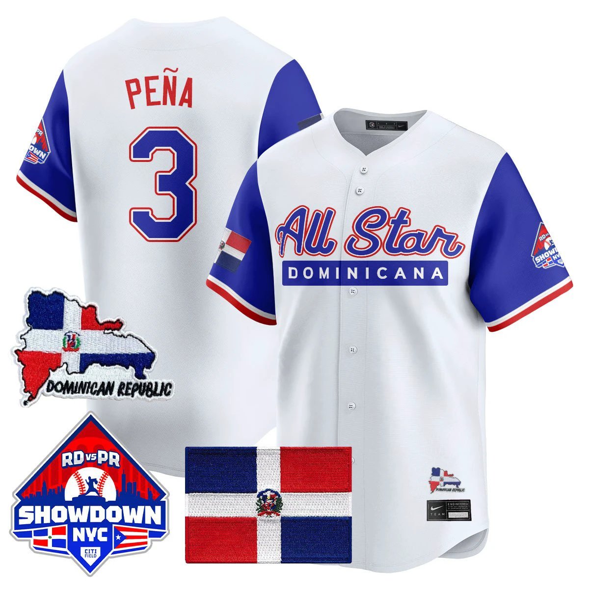 Jeremy Peña Jersey #3 Dominican Republic Baseball All-Star 2025 Blue Sleeves by My Store