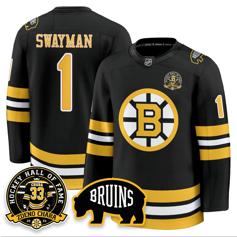 Jeremy Swayman Jersey #1 Boston Bruins Premium Zdeno Chara HOF Stitched by Hockey David