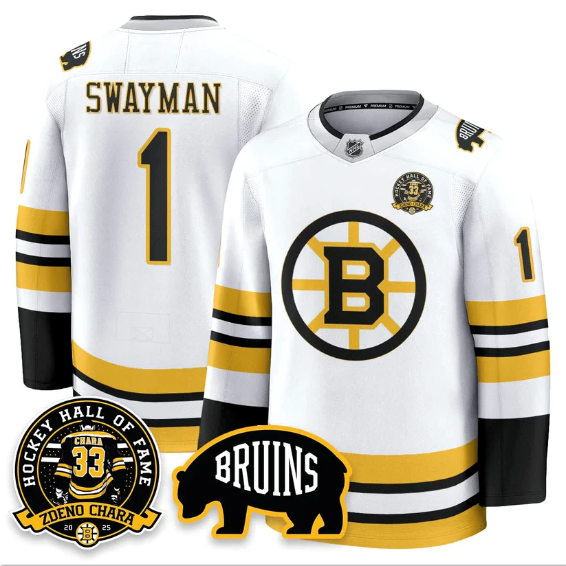 Jeremy Swayman Jersey #1 Boston Bruins Premium Zdeno Chara HOF Stitched by Hockey David