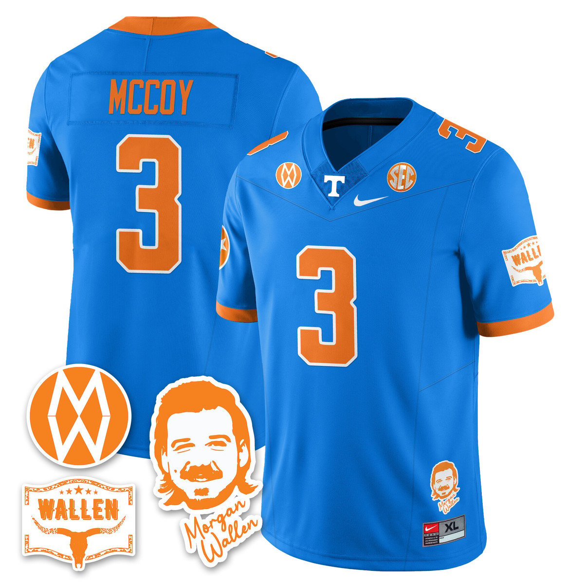 Jermod McCoy Jersey #3 Tennessee Vols Morgan Wallen 2025 Stitched Blue by My Store