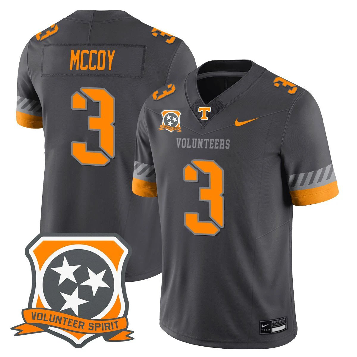 Jermod McCoy Jersey #3 Tennessee Volunteers 2025 Spirit Stitched Smokey Gray by NCAA Football Jersey