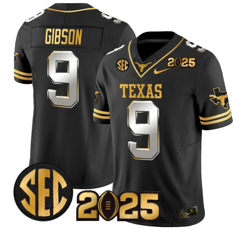 Jerrick Gibson Jersey #9 Texas Longhorns 2025 CFP Final Patch Black Limited by NCAA Football Jersey