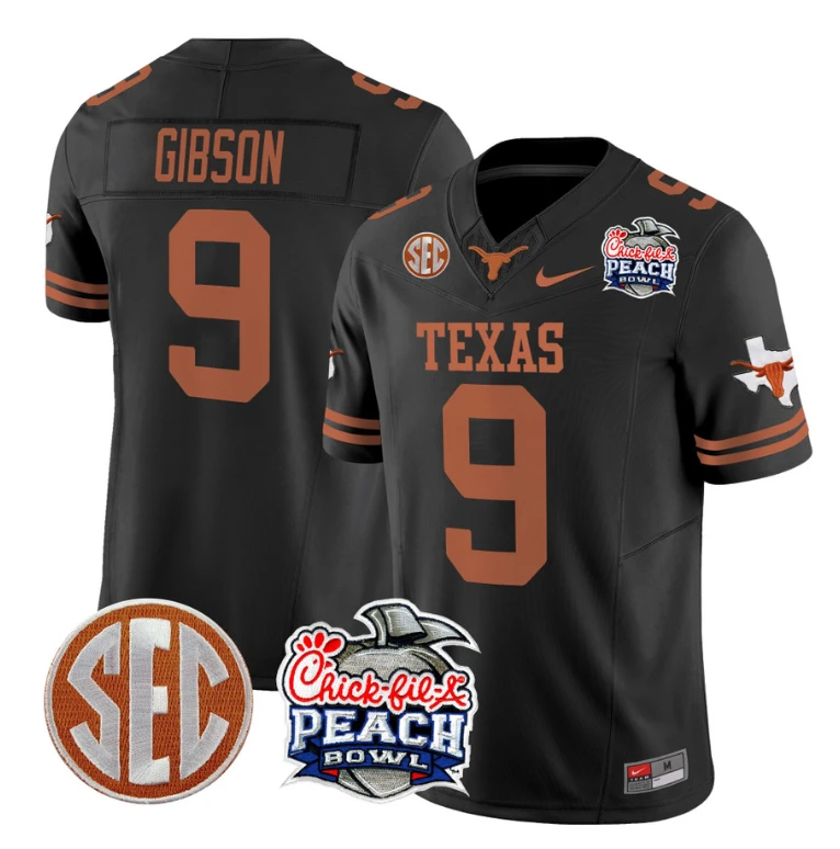 Jerrick Gibson Jersey #9 Texas Longhorns Peach Bowl Patch Vapor Black by NCAA Football Jersey