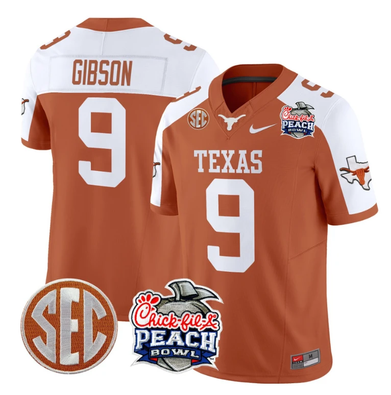 Jerrick Gibson Jersey #9 Texas Longhorns Peach Bowl Patch Vapor Orange Alternate by NCAA Football Jersey